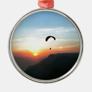 Sunset Paraglide Wanderlust Extreme Sports Art Metal Tree Decoration