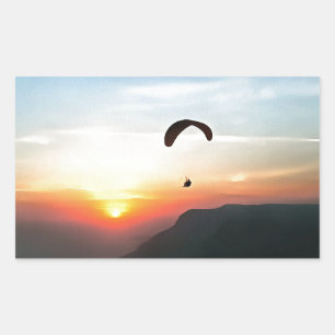 Sunset Paraglide Wanderlust Extreme Sports Art Rectangular Sticker