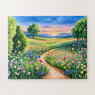 Sunset Path Through a Wildflower Meadow Jigsaw Puzzle