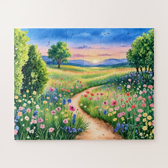 Sunset Path Through a Wildflower Meadow Jigsaw Puzzle (Horizontal)