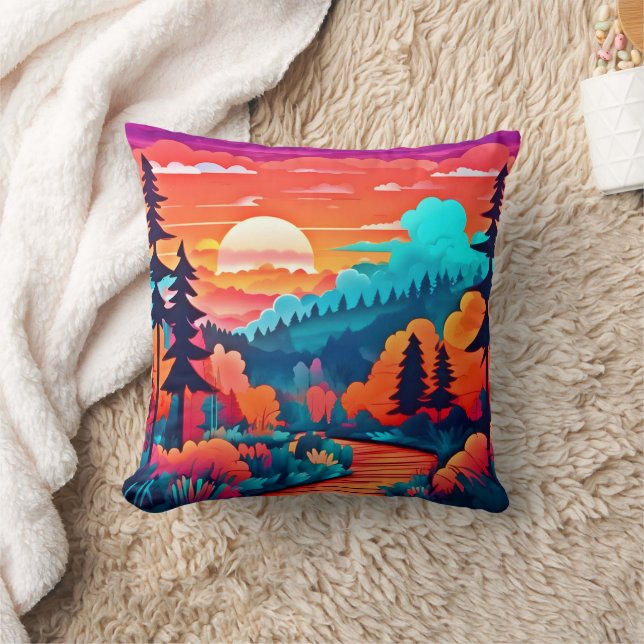 Sunset Path Through Autumn Forest Cushion (Blanket)