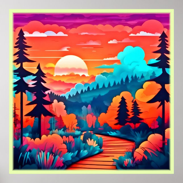 Sunset Path Through Autumn Forest Poster (Front)