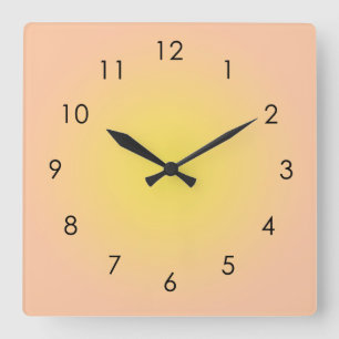 Sunset Peach Yellow Gradient Ombre Aura Square Wall Clock
