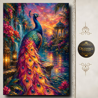 Sunset Peacock Lantern Garden Decoupage Tissue Paper