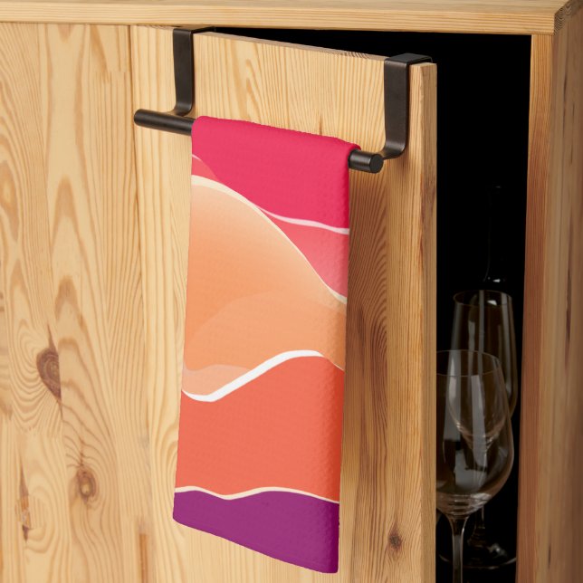 Sunset Peaks Modern Paper Collage Art Tea Towel (Thirds Fold)