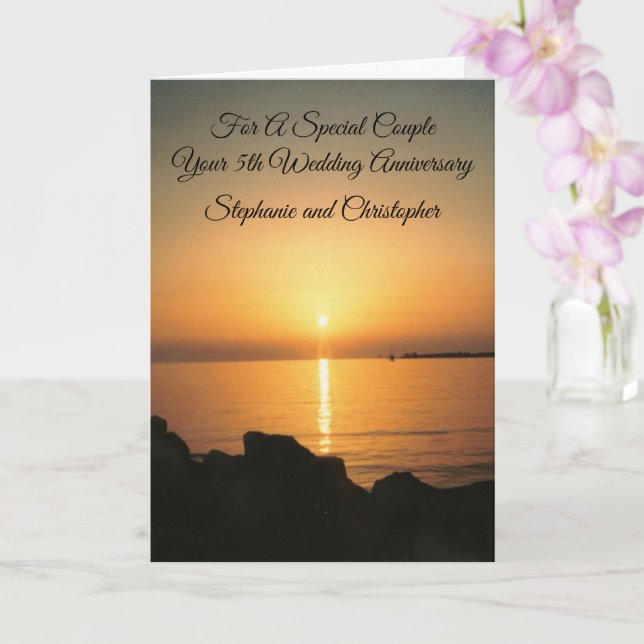 Sunset Personalised 5th Wedding Anniversary Card (Orchid)