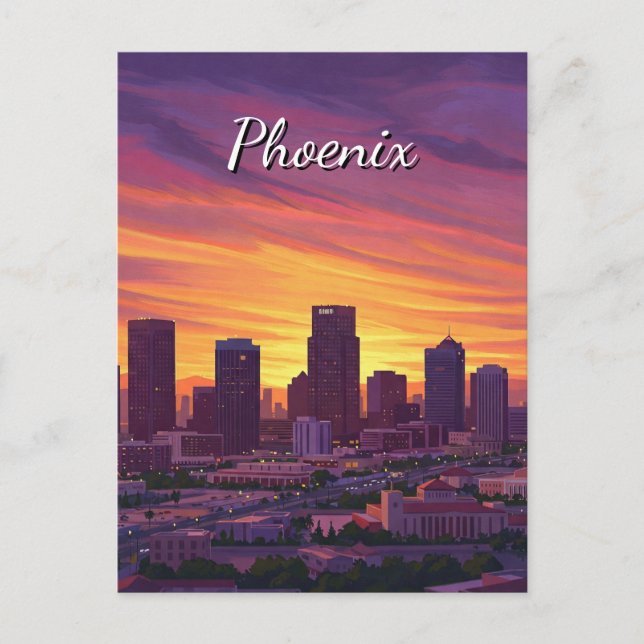 Sunset Phoenix Skyline Arizona Travel Postcard (Front)