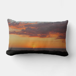 Sunset Photo Bright Orange Evening Sky Ocean Lumbar Cushion