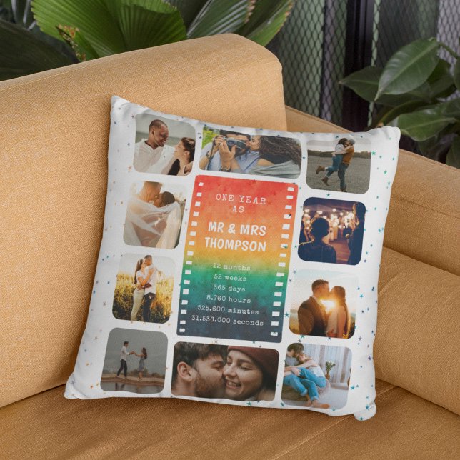 Sunset Photo Collage Mr and Mrs 1st Anniversary Cushion (Creator Uploaded)