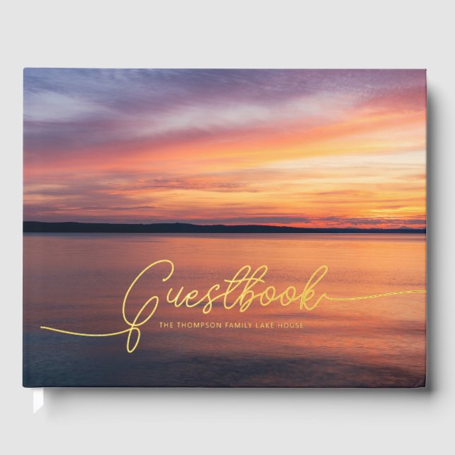 Sunset Photo Custom Lake House Or Vacation Lodge Guest Book (Front)