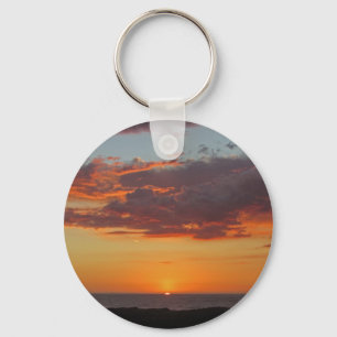 Sunset Photo Pacific Ocean Bright Orange Sky Beach Key Ring