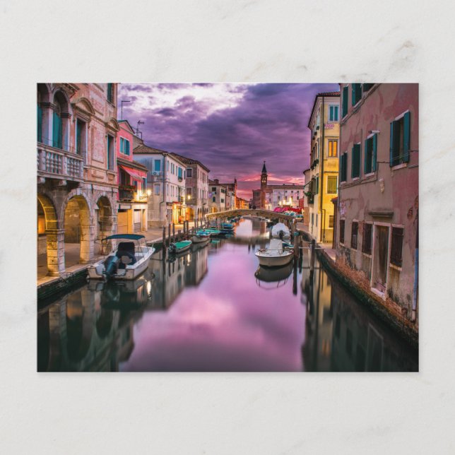 Sunset Picture of Italy's Venice Canals with Boats Postcard (Front)