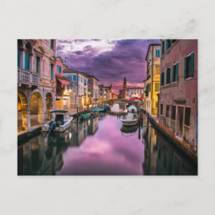 Sunset Picture of Italy's Venice Canals with Boats Postcard