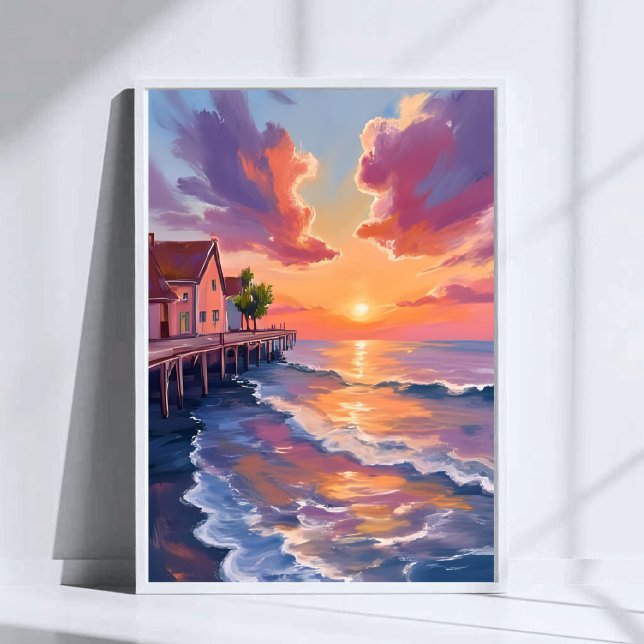 Sunset Pier Ocean Waves Golden Hour Seascape Poster (Creator Uploaded)