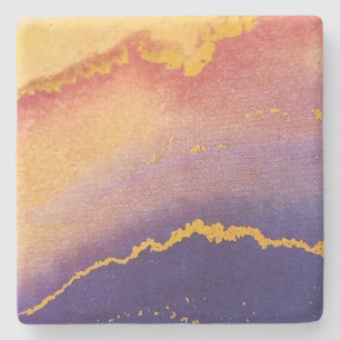 Sunset Pink and Yellow Dreamy Alcohol Ink Stone Coaster