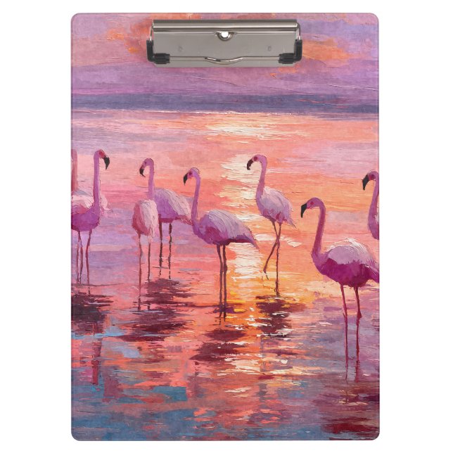 Sunset Pink Flamingo Watercolor Scene Clipboard (Front)
