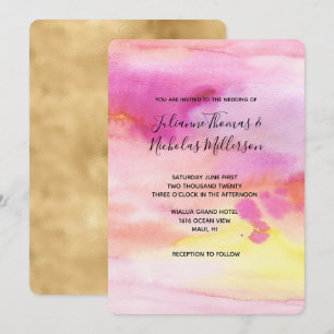Sunset Pink Peach Yellow Gold Watercolor Invitation
