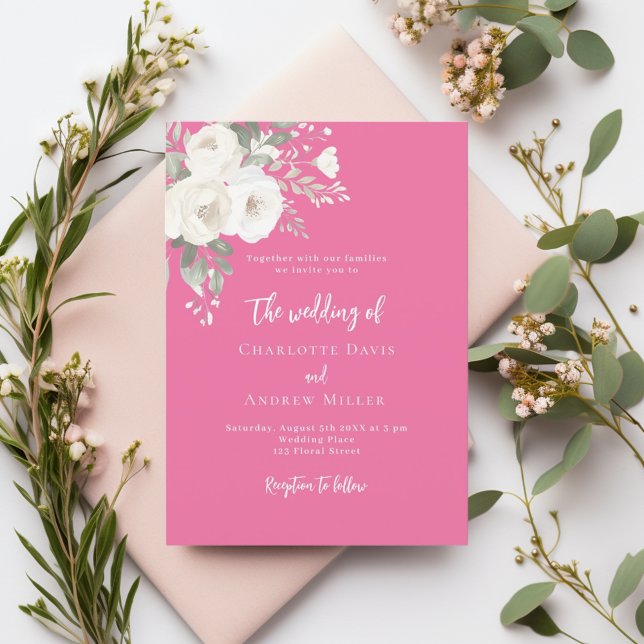 Sunset pink roses florals wedding invitation (Creator Uploaded)