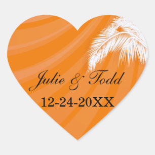 Sunset Plam Trees Wedding Save The Date Heart Sticker