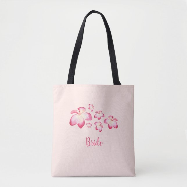 Sunset Plumeria Pink Watercolor Bridal Tote Bag (Front)