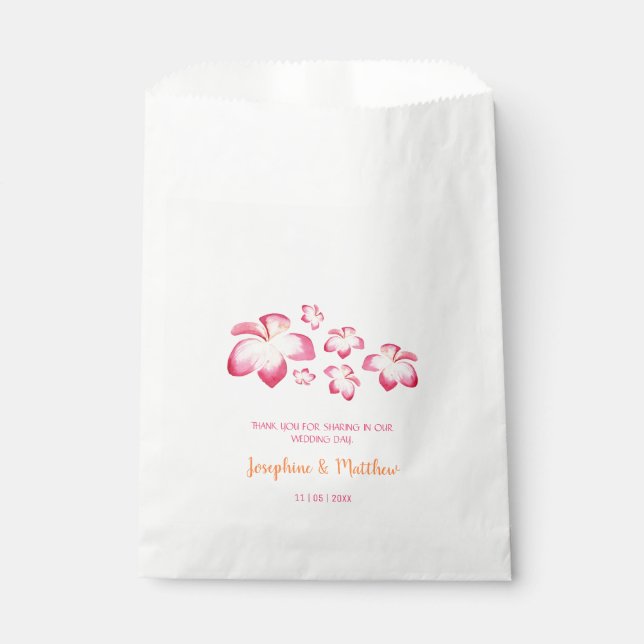 Sunset Plumeria Pink Watercolor Wedding Favour Bags (Front)