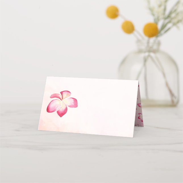 Sunset Plumeria Watercolor Blank Place Cards (Front)