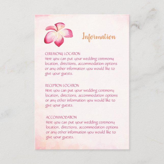 Sunset Plumeria Wedding Information Cards (Front)