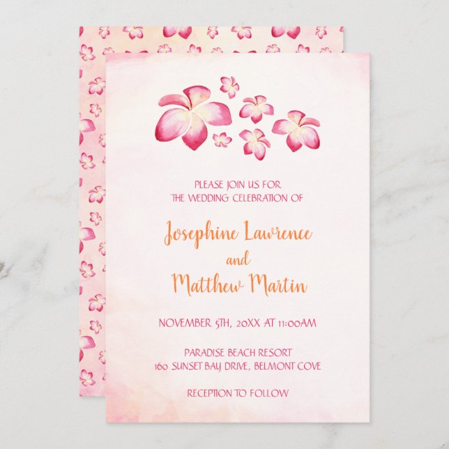 Sunset Plumeria Wedding Invitations (Front/Back)