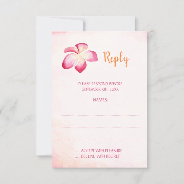 Sunset Plumeria Wedding Reply Cards (Front)