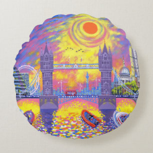 Sunset:Pool Of London 2013 Round Cushion