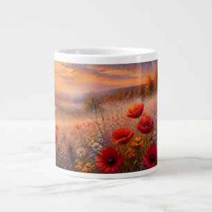 Sunset Poppy Field Impressionist Painting Large Coffee Mug
