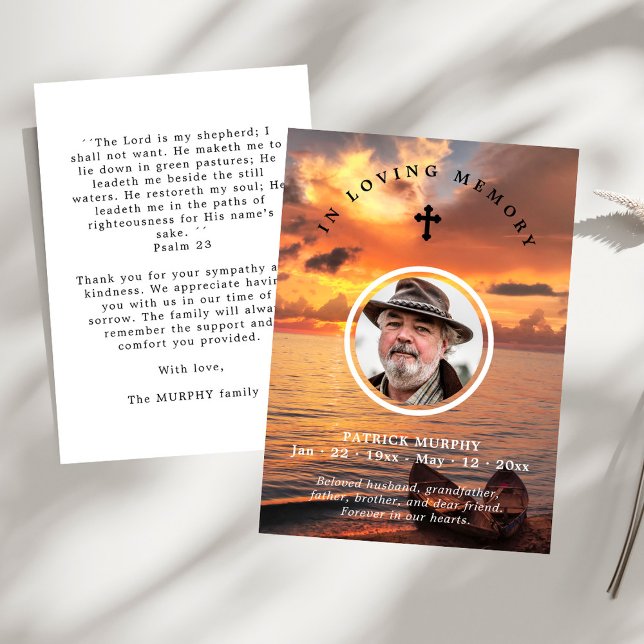 Sunset & Portrait Photo Memorial Prayer &  Thank You Card (Creator Uploaded)