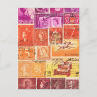 Sunset Postcard, Postage Stamp Art Collage