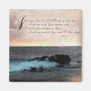 Sunset & Psalms-9:1-2 on the beach of Hawaii Magnet