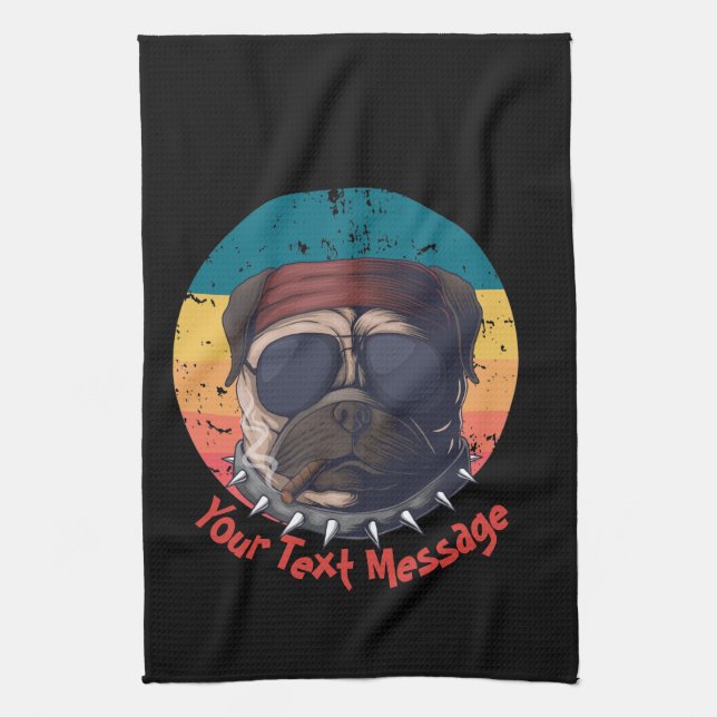 Sunset Pug   Tea Towel (Vertical)