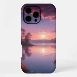 Sunset Purple Lake Landscape Three iPhone 16 Pro Max Case