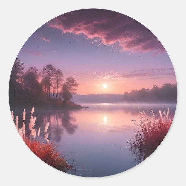 Sunset Purple Landscape Three Classic Round Sticker (Front)