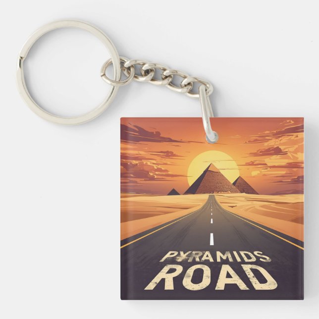 Sunset Pyramids Road Egypt Travel Art Key Ring (Front)