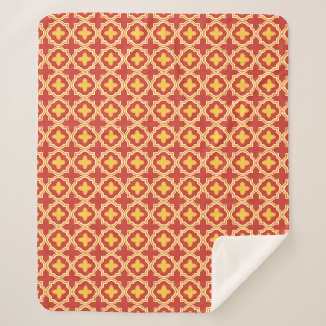 Sunset Quatrefoil - Moroccan Lattice Tile Pattern Sherpa Blanket (Front)