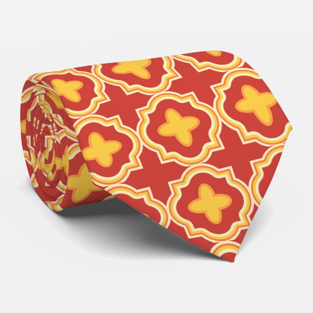 Sunset Quatrefoil - Moroccan Lattice Tile Pattern Tie (Rolled)
