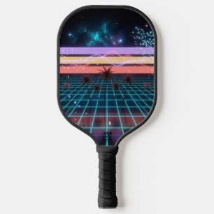 Sunset Racer Neon Stripes Retro Speed Pickleball Paddle