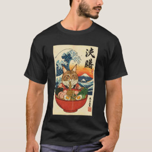 Sunset Ramen Cat Ukiyo-e Japanese Art T-Shirt