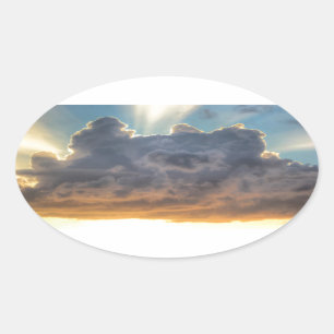 Sunset Rays of Light through Stormy Clouds Oval Sticker