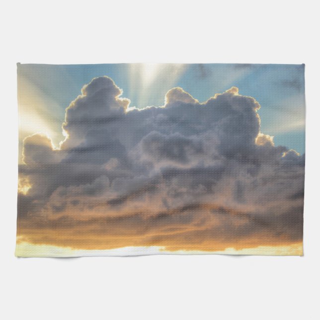 Sunset Rays of Light through Stormy Clouds Tea Towel (Horizontal)