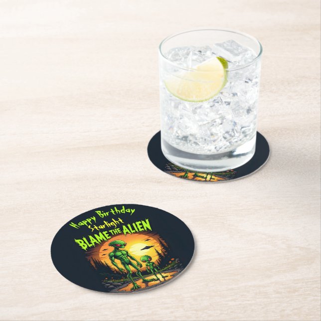 Sunset Reflection Highlights Alien Mystery Round Paper Coaster (Insitu)