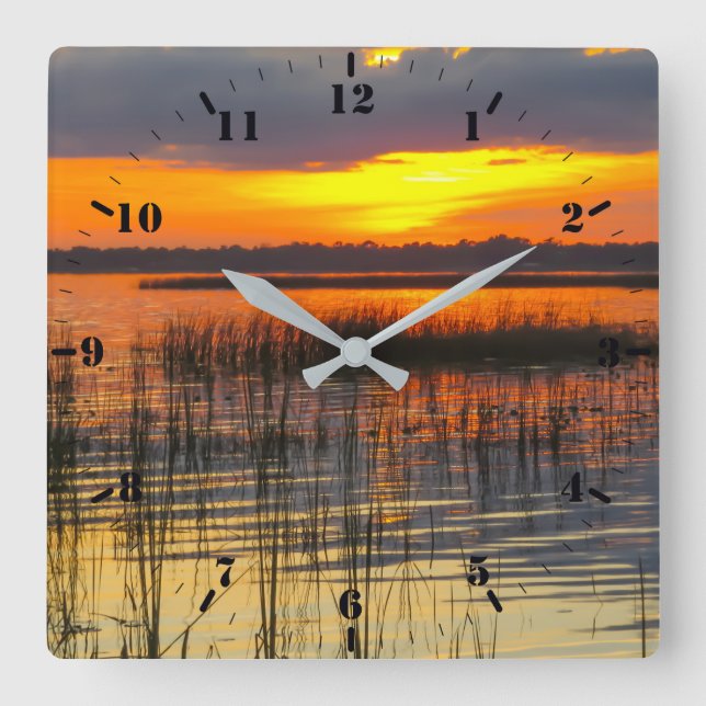 Sunset reflection square wall clock (Front)