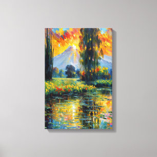 Sunset Reflection Vibrant Landscape Impressionism  Canvas Print