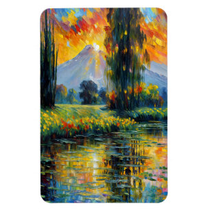 Sunset Reflection Vibrant Landscape Impressionism Magnet