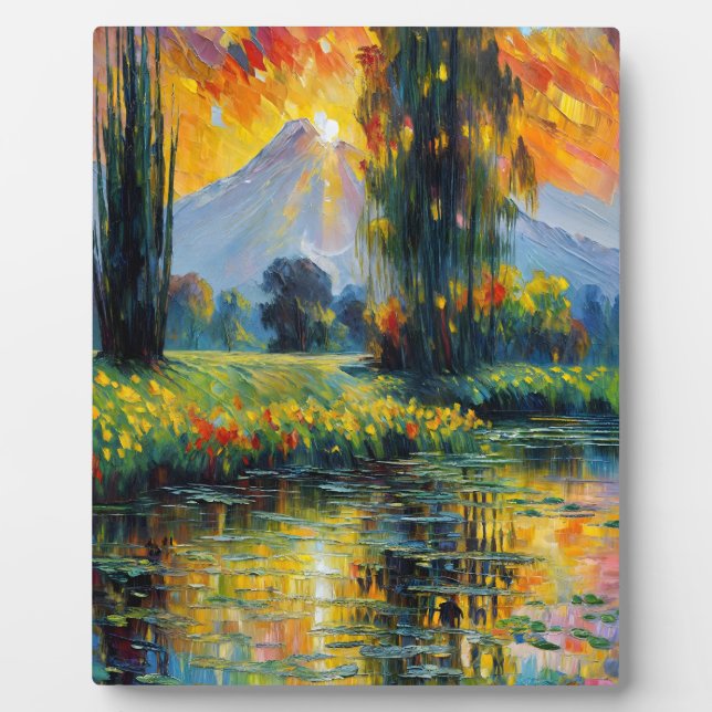 Sunset Reflection Vibrant Landscape Impressionism  Plaque (Front)