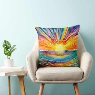 Sunset Reflection Watercolor Art Cushion